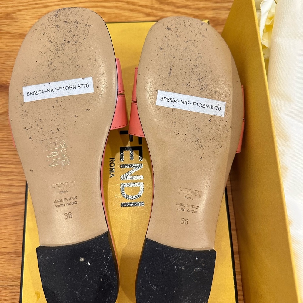 Fendi Coral and Gold Slide Sandals - Picture 6 of 7
